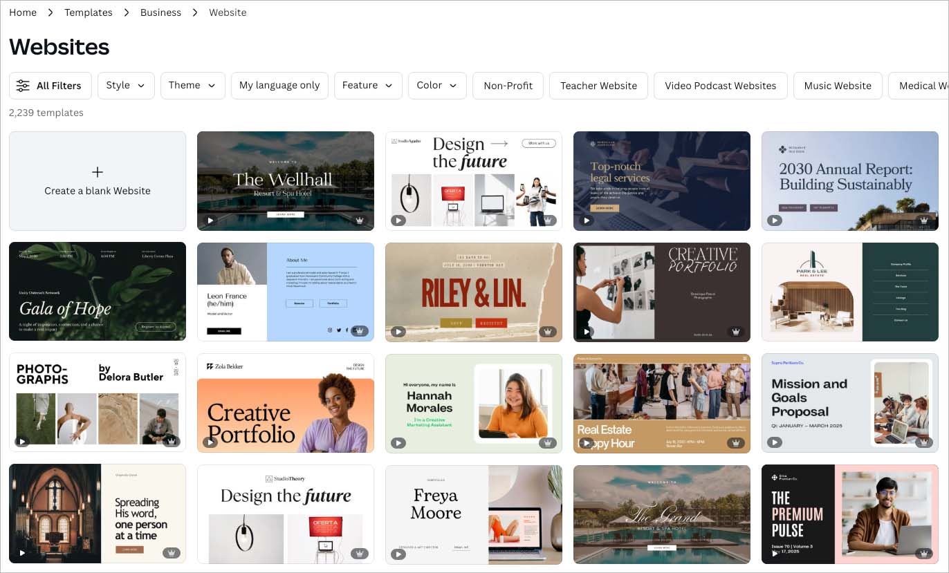Website design templates