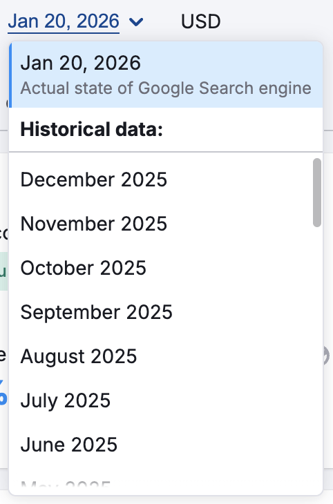 Accessing historical data in Semrush