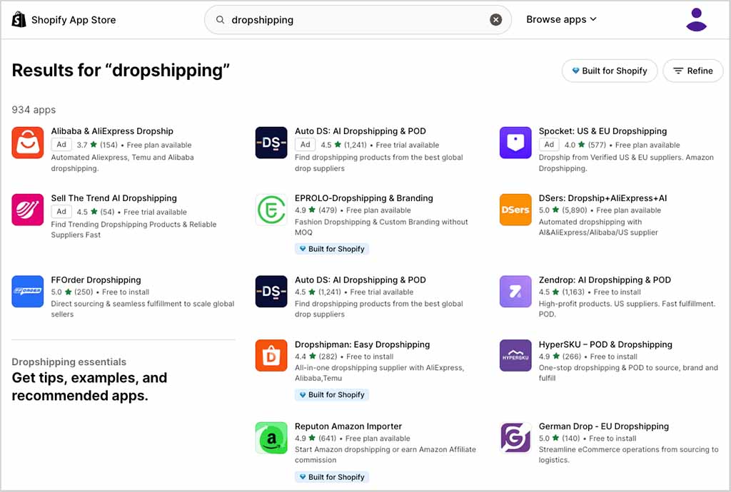 Shopify dropshipping apps