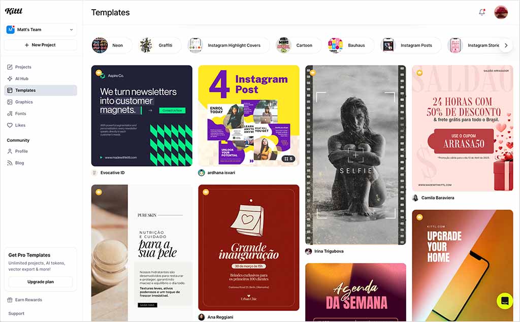 Instagram templates in Kittl