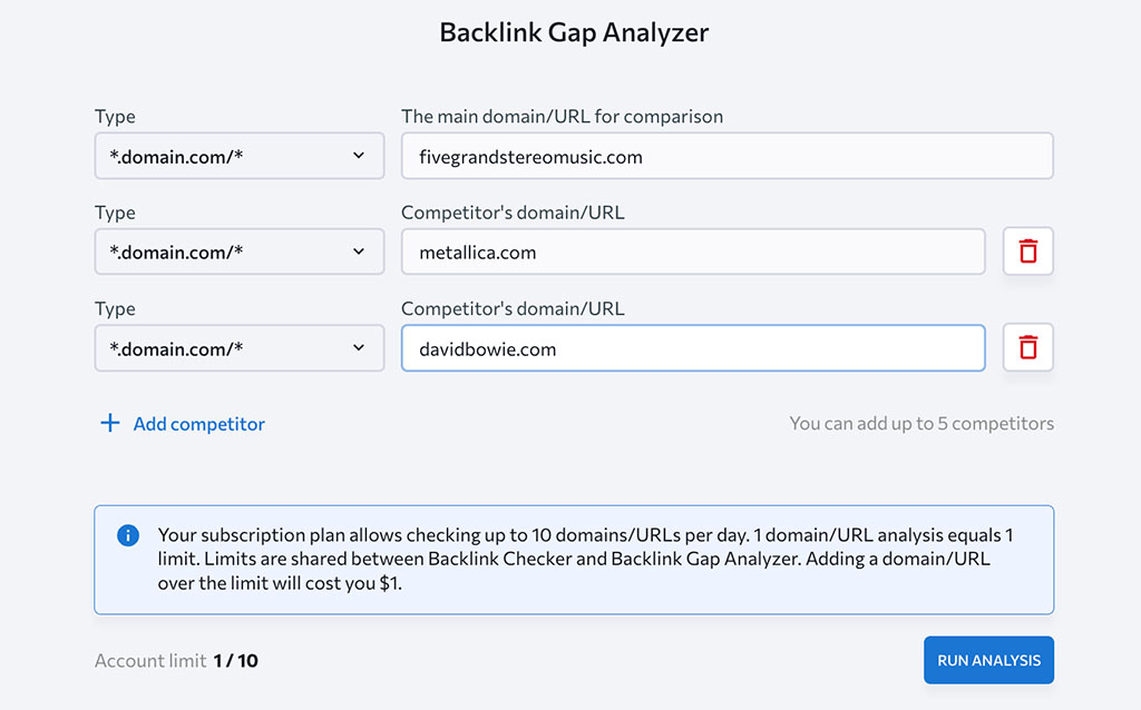 SE Ranking's Backlink Gap Analyzer