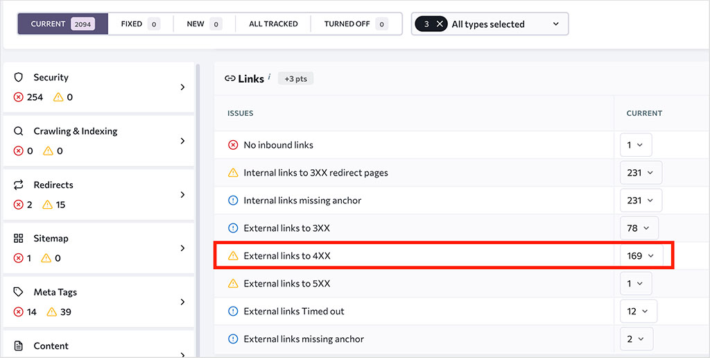 Finding broken outbound links in SE Ranking