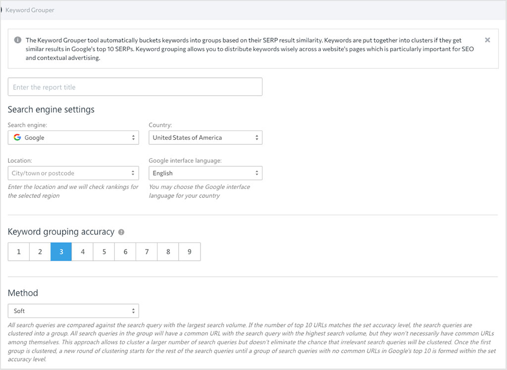 The Keyword Grouper tool in SE Ranking