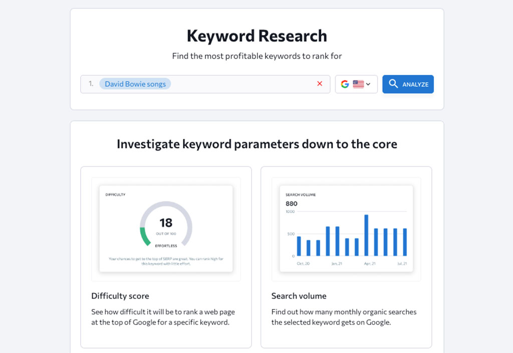Accessing keyword research features in SE Ranking