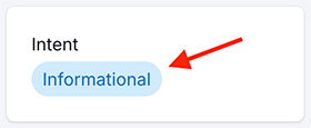 Search intent box in Semrush