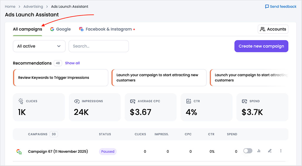Semrush's 'Ads Launch Assistant' tool