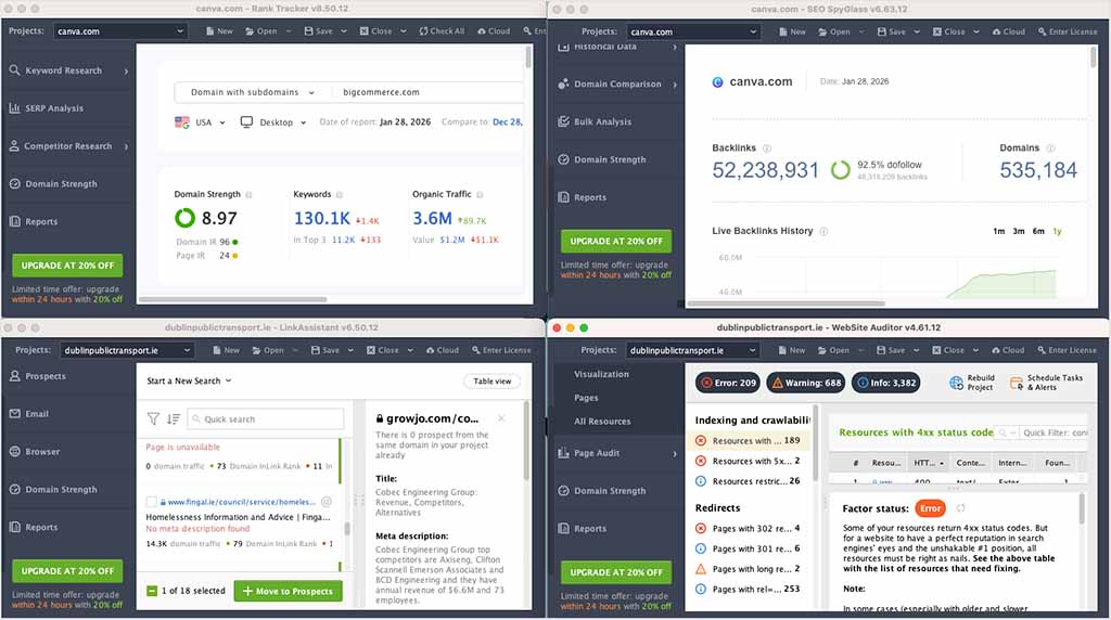 SEO PowerSuite's 4 separate modules