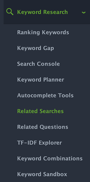 SEO PowerSuite's keyword research tools menu