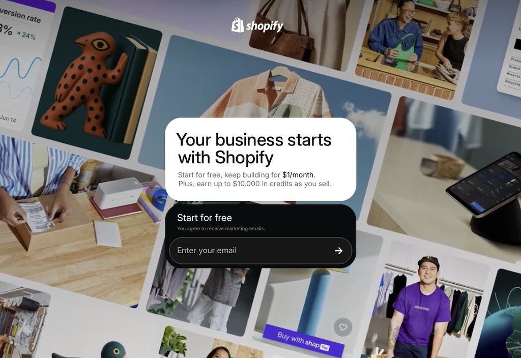 The Shopify free trial signup page
