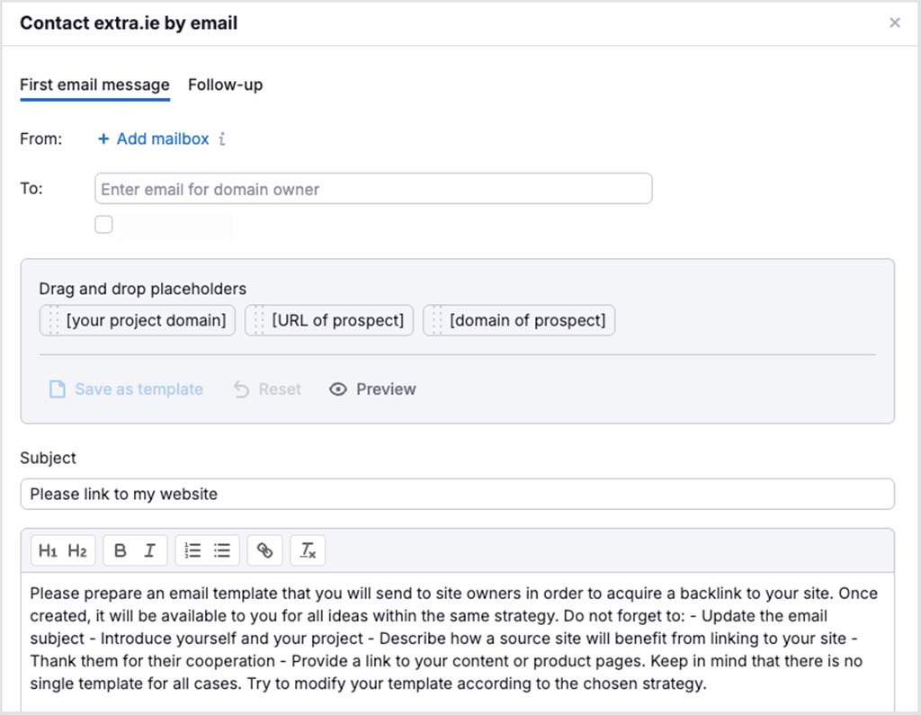 Using Semrush to send outreach emails