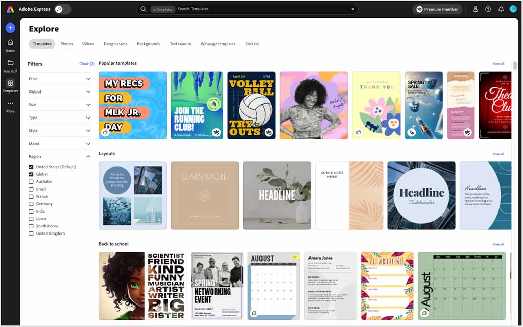Adobe Express template library.