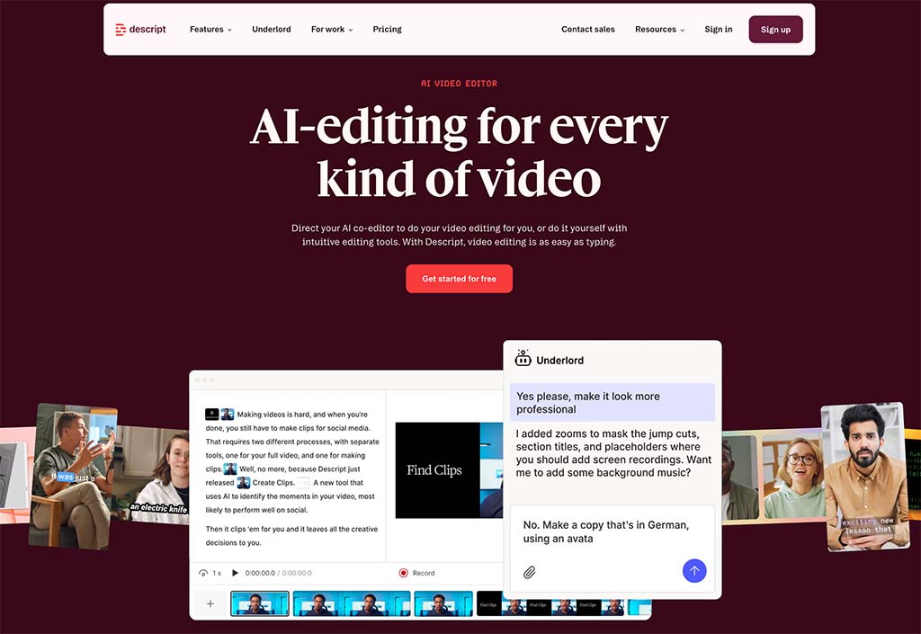 Descript home page
