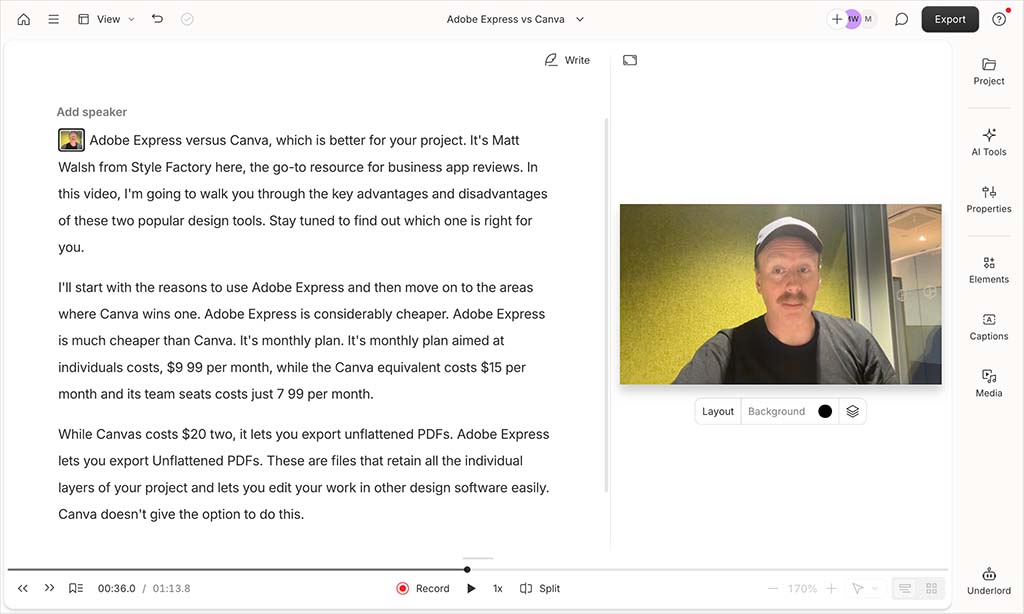 The Descript editor