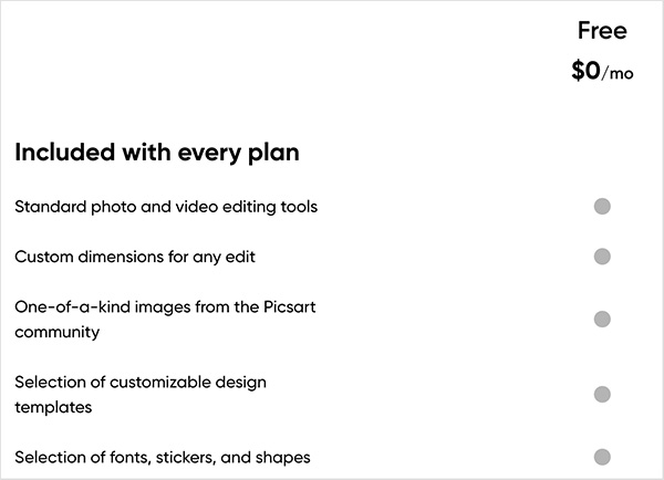 Picsart free plan features