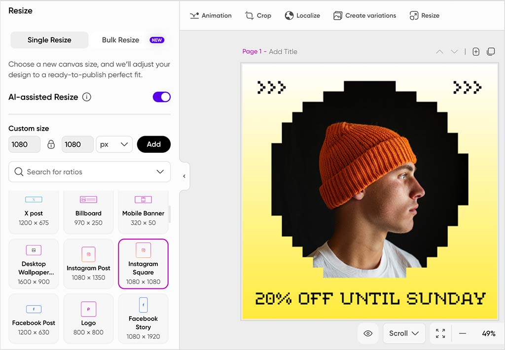 Resizing a design in Picsart