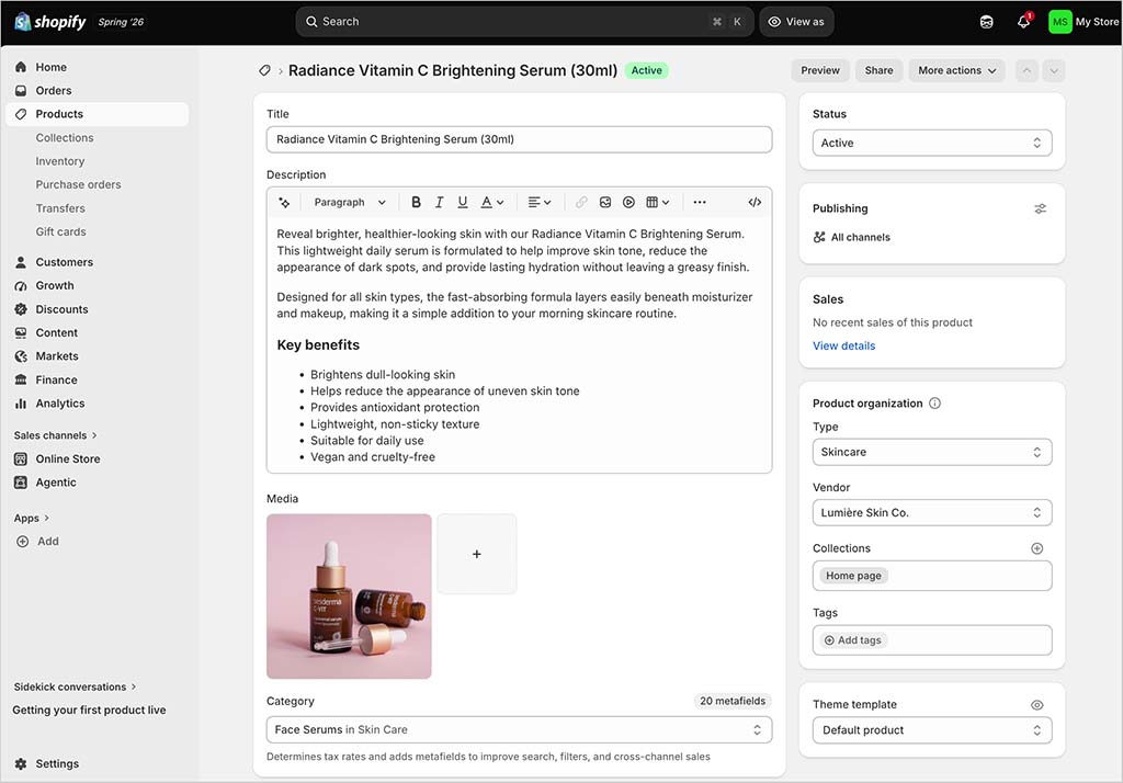 Managing products in a Shopify store