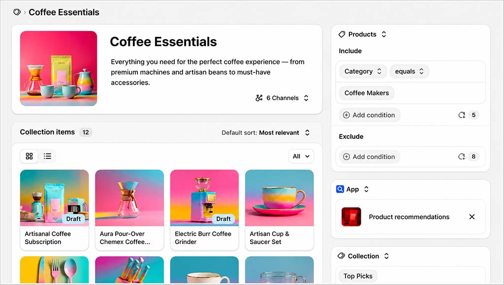 Creating product collections in Shopify