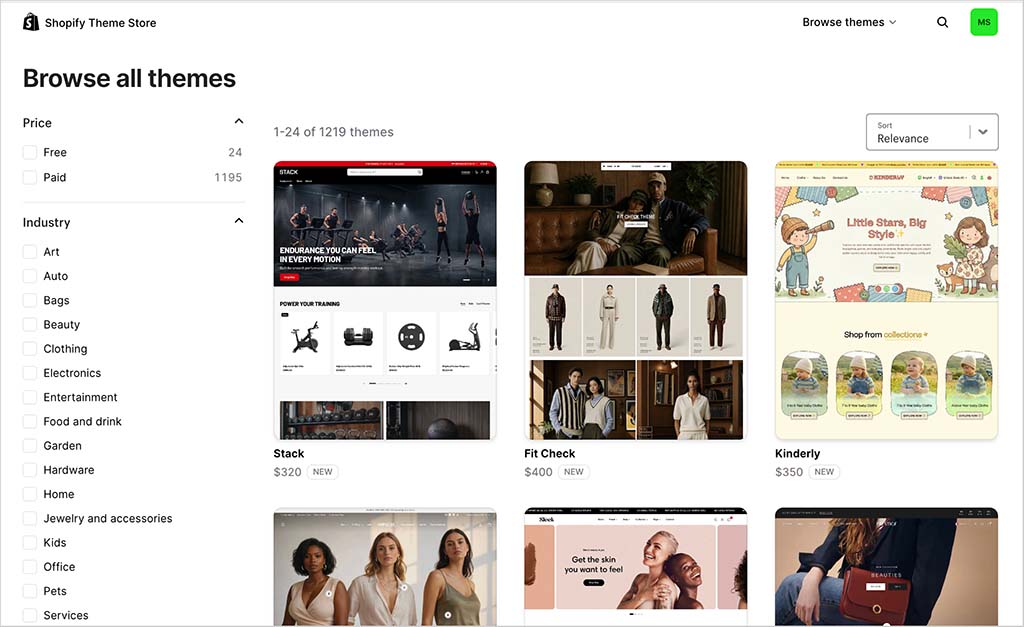 The Shopify theme store