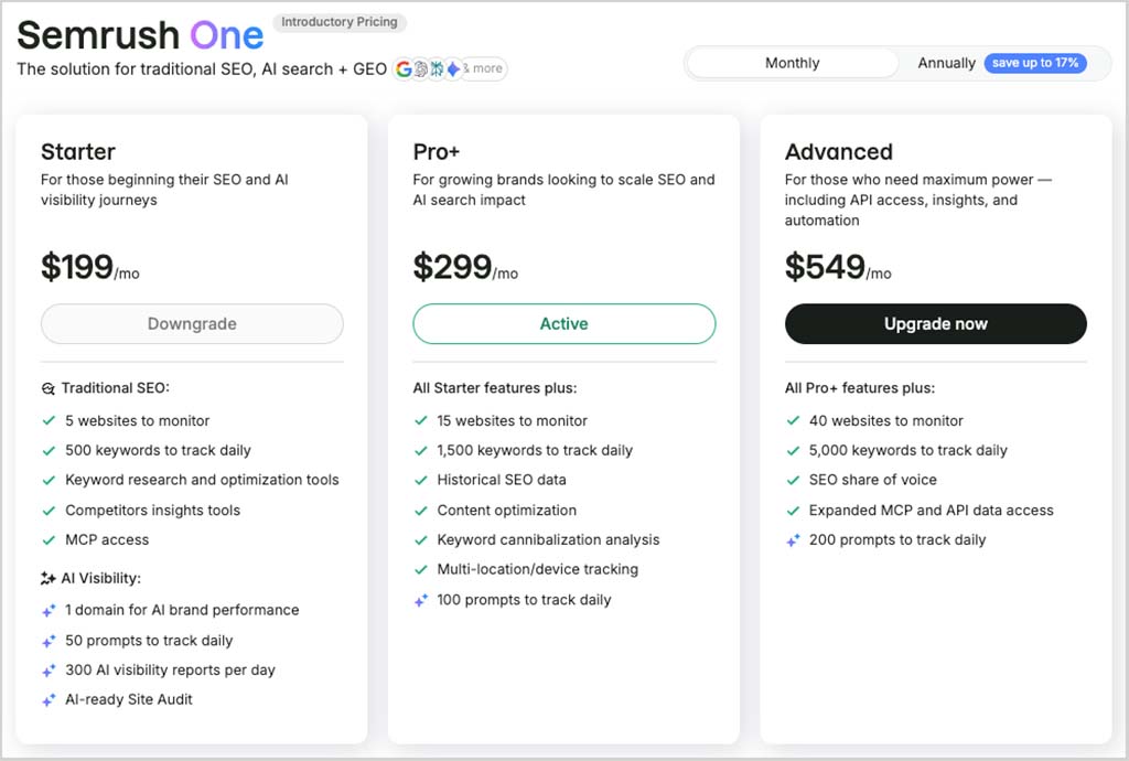 Semrush One plans